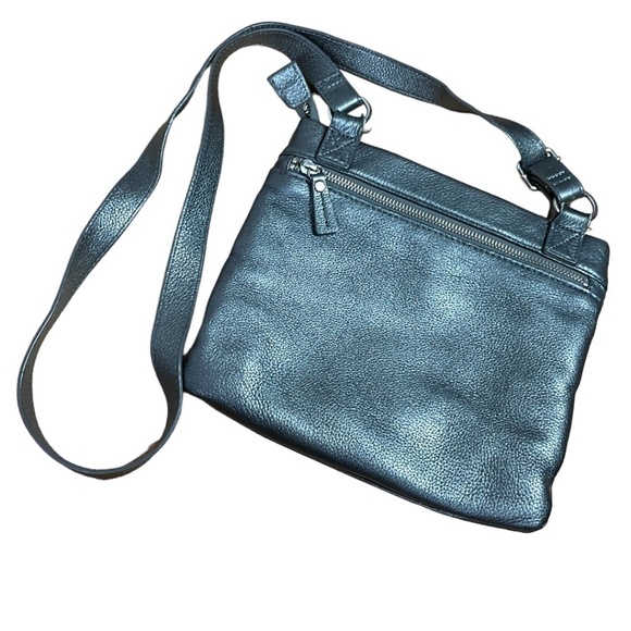 DANIER Grey Genuine Leather Crossbody Multi Zipper Pockets Key Lanyard - Picture 3 of 10